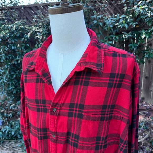Foundry Men's 3XLT Tall Button Front Flannel Shirt Red & Black Buffalo Plaid - Picture 2 of 6